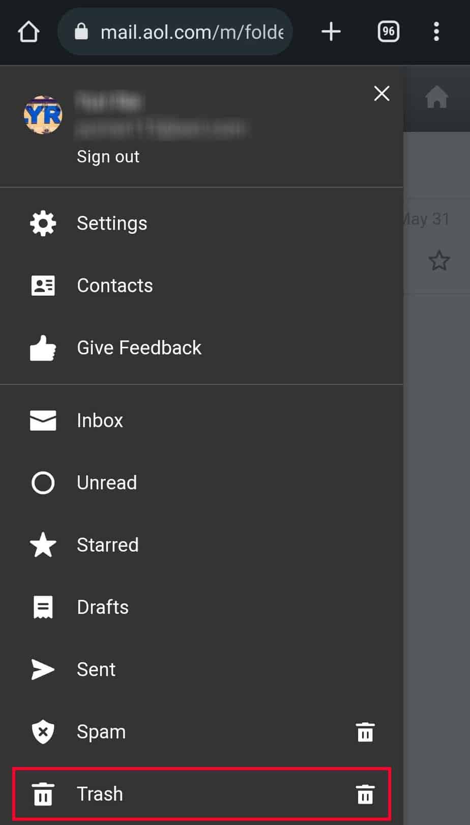mobile aol trash