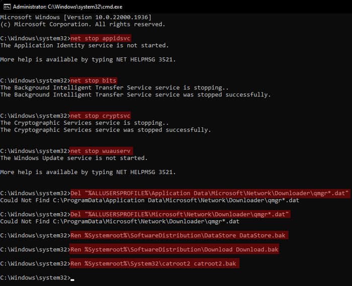 net-stop-appidsvc-bits-cryptsvc-wuauserv-dell-qmgr-dat-ren-softwaredistribution-datastore-download-catroot2