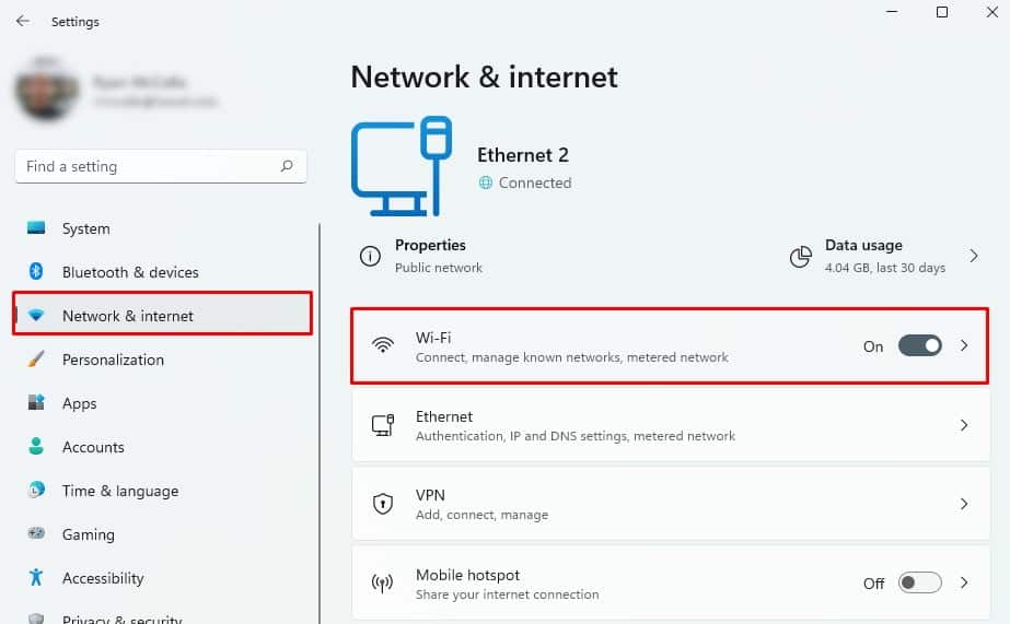 network and internet wifi settings