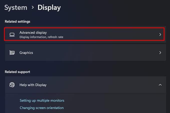 open advanced display change refresh rate monitor