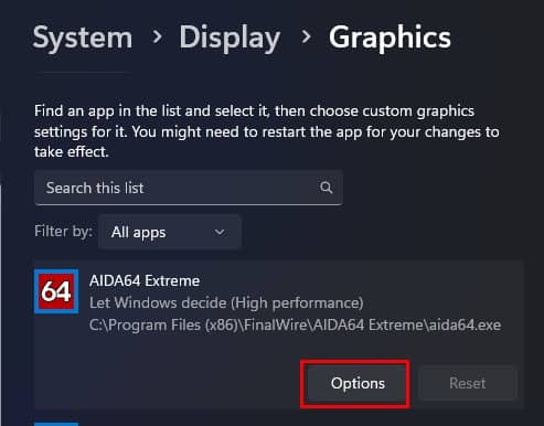 open applications graphics option