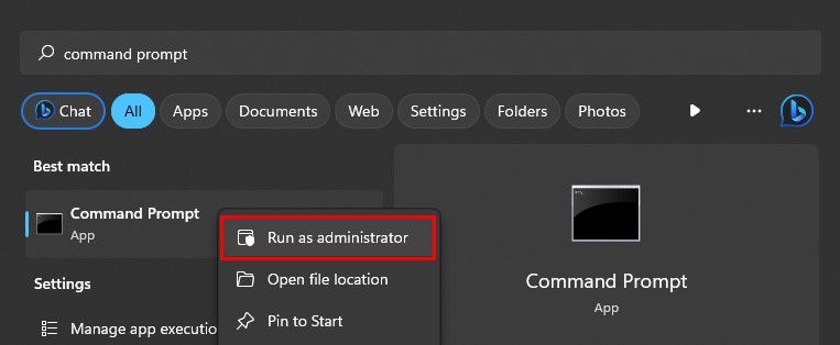 open cmd with admin rights