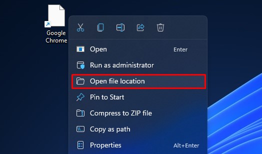 open file location of google chrome