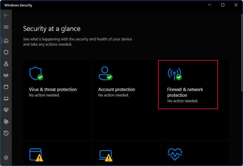 open firewall and network protection in windows