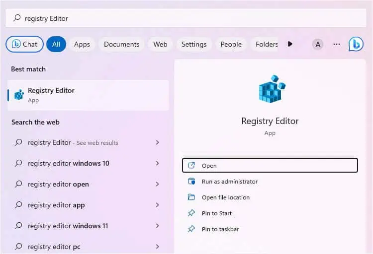 open-registry-editor-from-start-menu