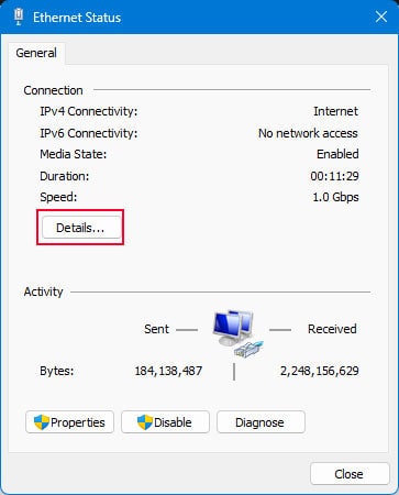 open wifi details windows
