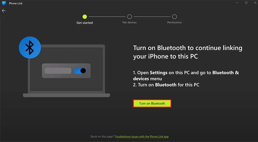 Can You Send or Receive Text on Your PC? 15 phone-link-iphone-turn-on-bluetooth