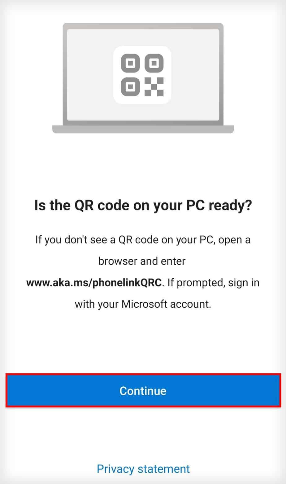 phone link is the qr code on your windows ready