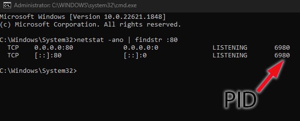 process using port 80