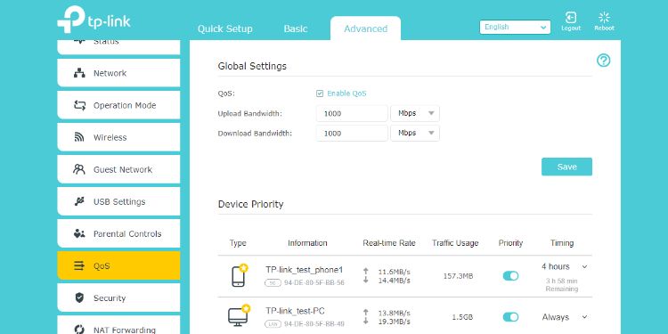 qos settings to manage device priority