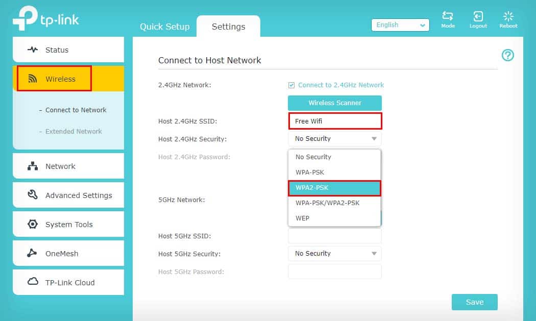 reconfigure network ssid and encryption