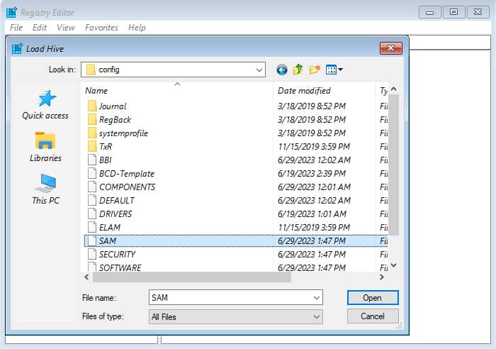 registry-editor-load-hive-sam-open