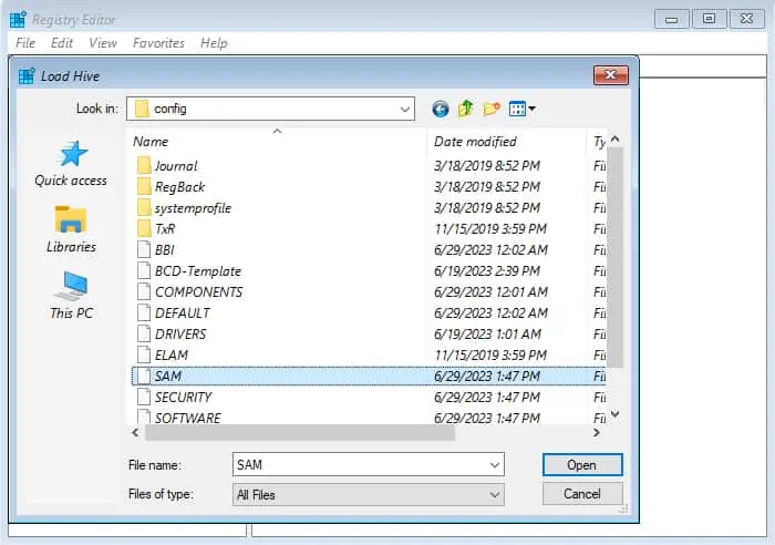 How to Reset Administrator Password in Windows 17 registry-editor-load-hive-sam-open