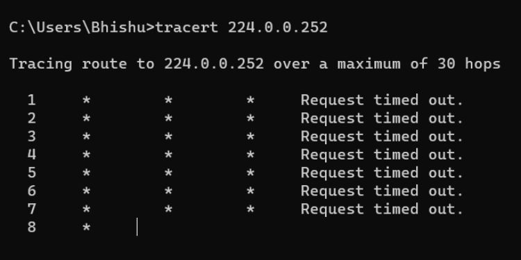 request timed out error tracert