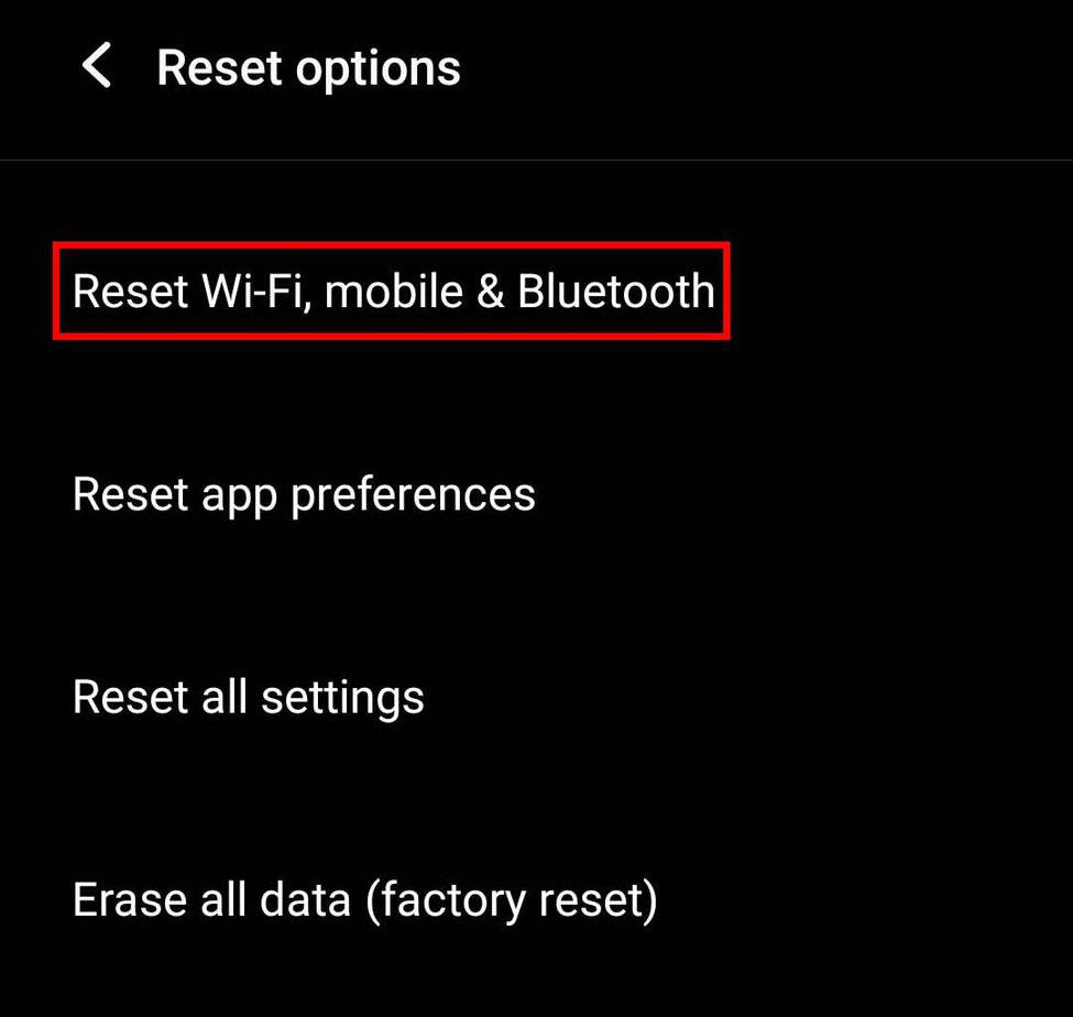 reset network settings android