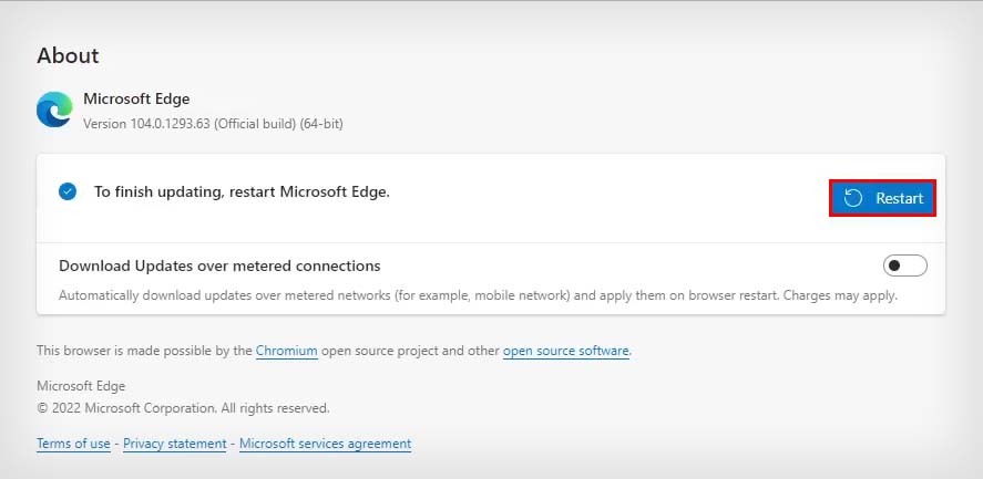 restart to update microsoft edge