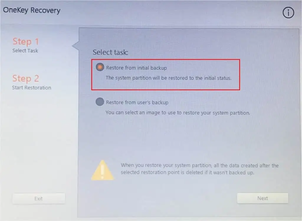 17 Ways to Fix Lenovo Laptop Black Screen 41 restore-from-initial-backup-lenovo-onekey-recovery-1024x750
