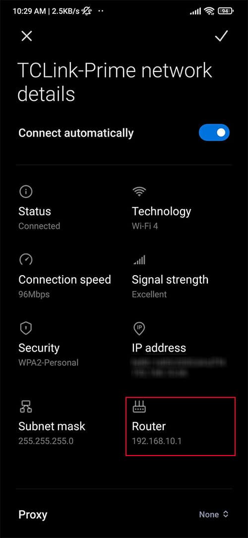 router ip address on phone