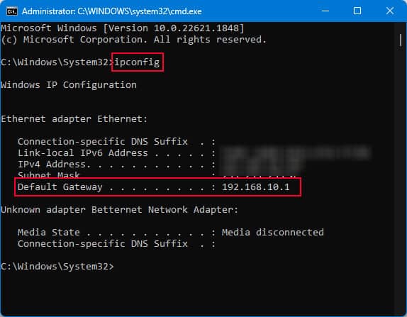 routers ip addres on Windows