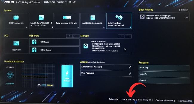 save and exit f10 from asus bios
