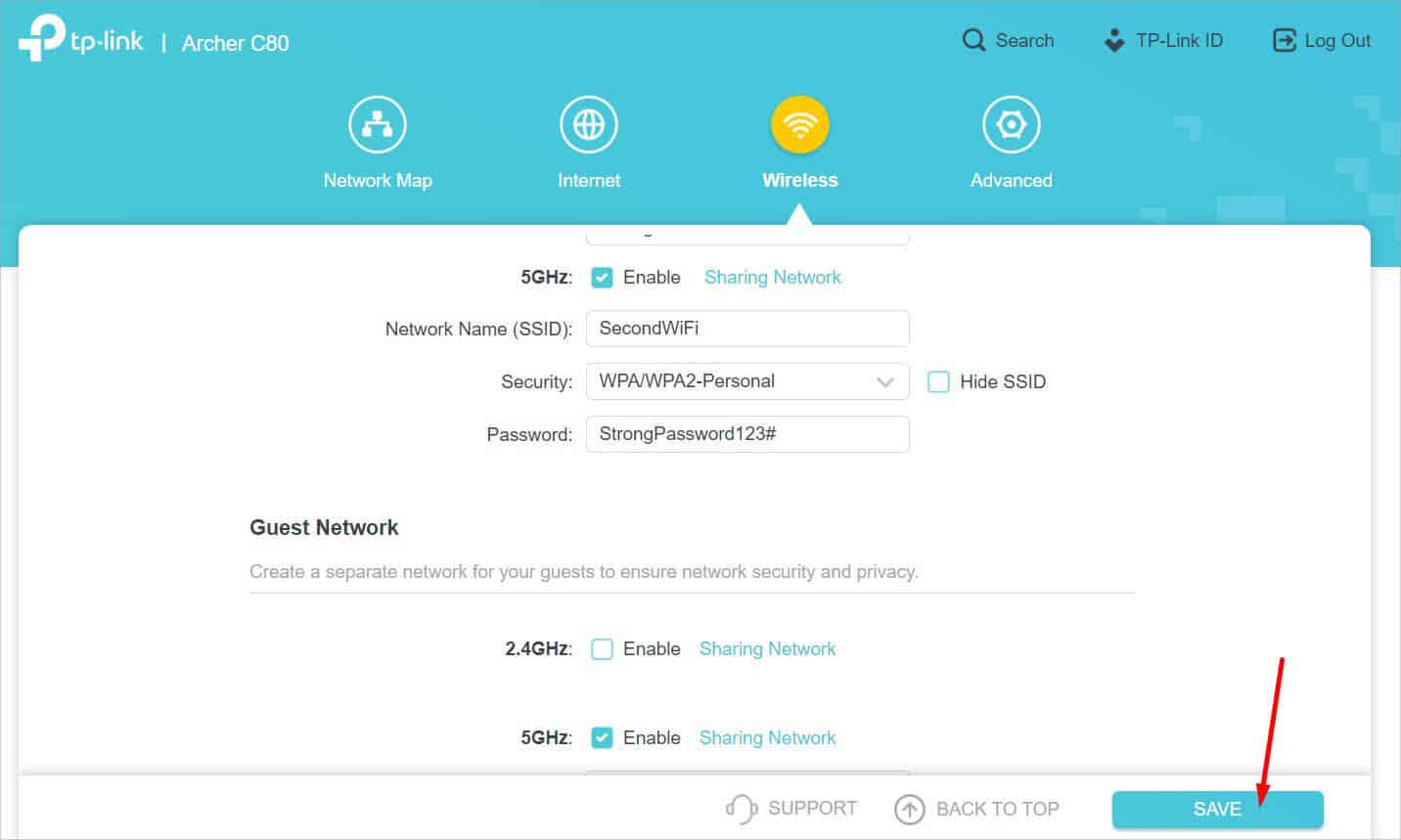save button after changing wifi network