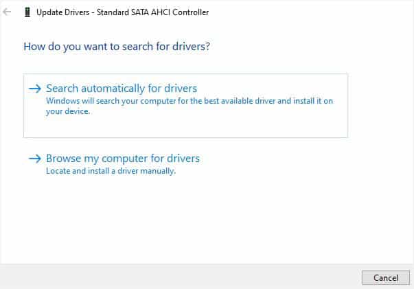 search automatically for sata ide ahci controller driver
