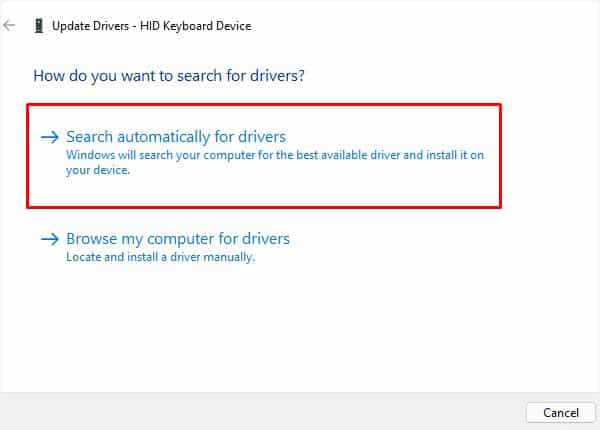 search for keyboard drivers automatically