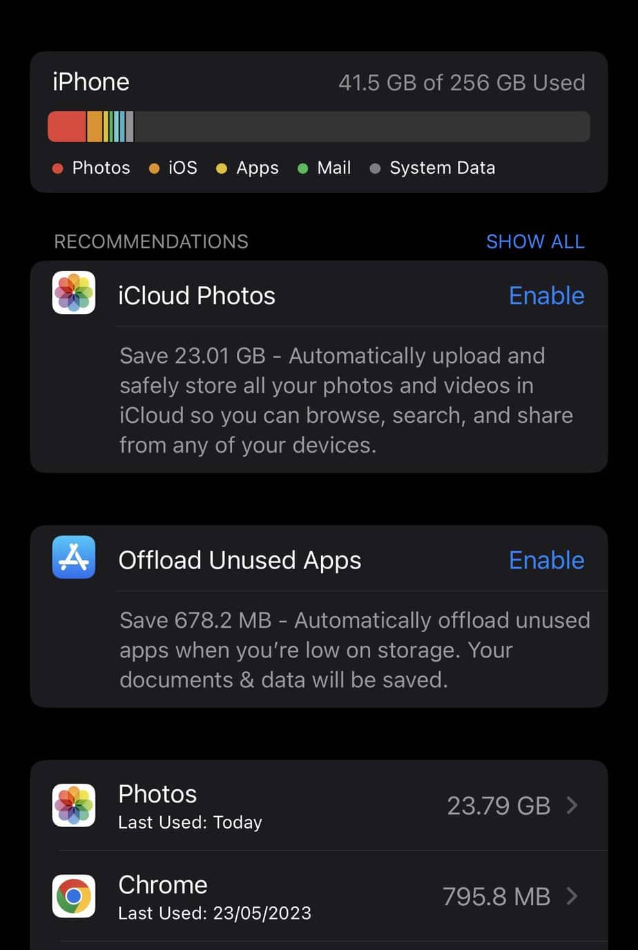 see iphone storage