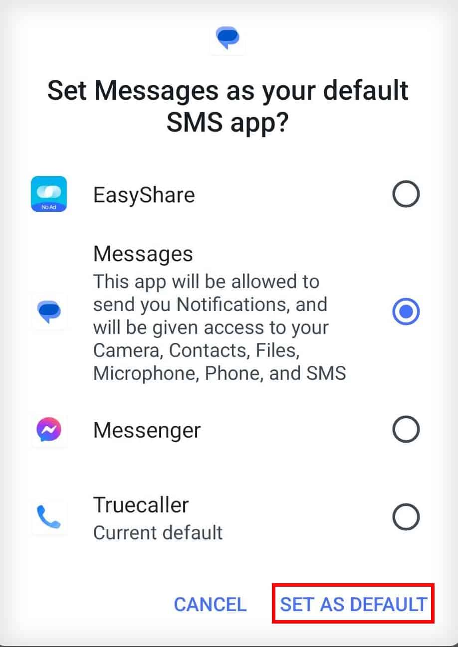 set as default messages