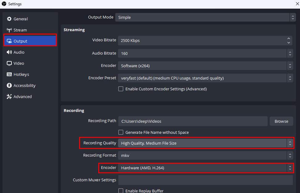 set recording quality and encoding obs recording choppy