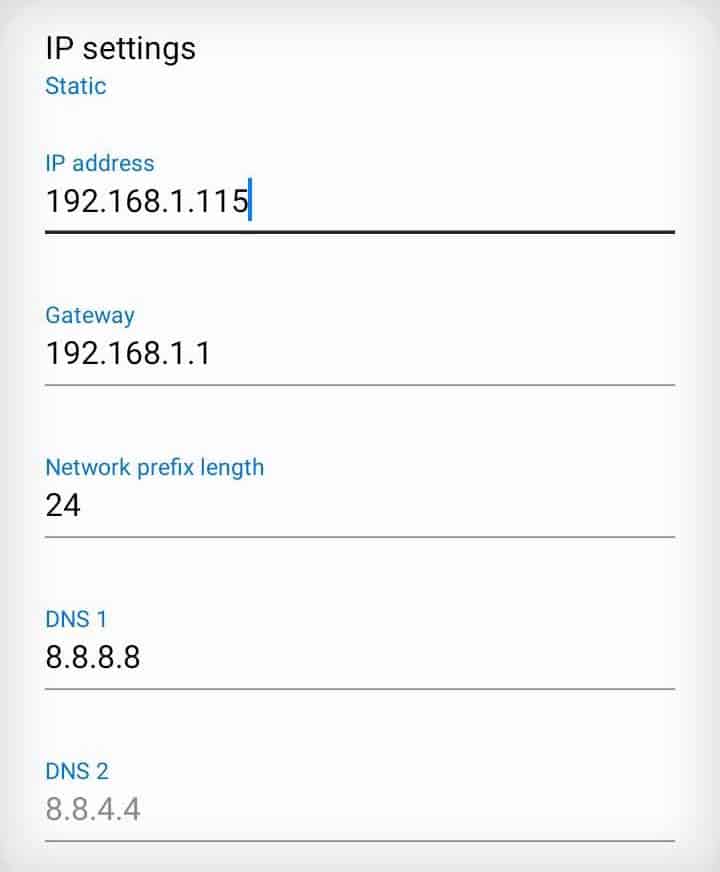 set static ip address parameters