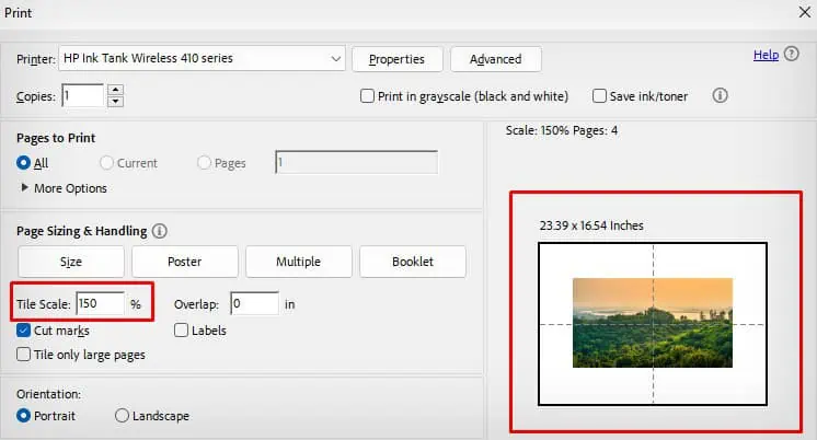 How to Print Large Images on Multiple Pages? 4 Best Ways 23 set-tile-scale-and-click-print-preview-area