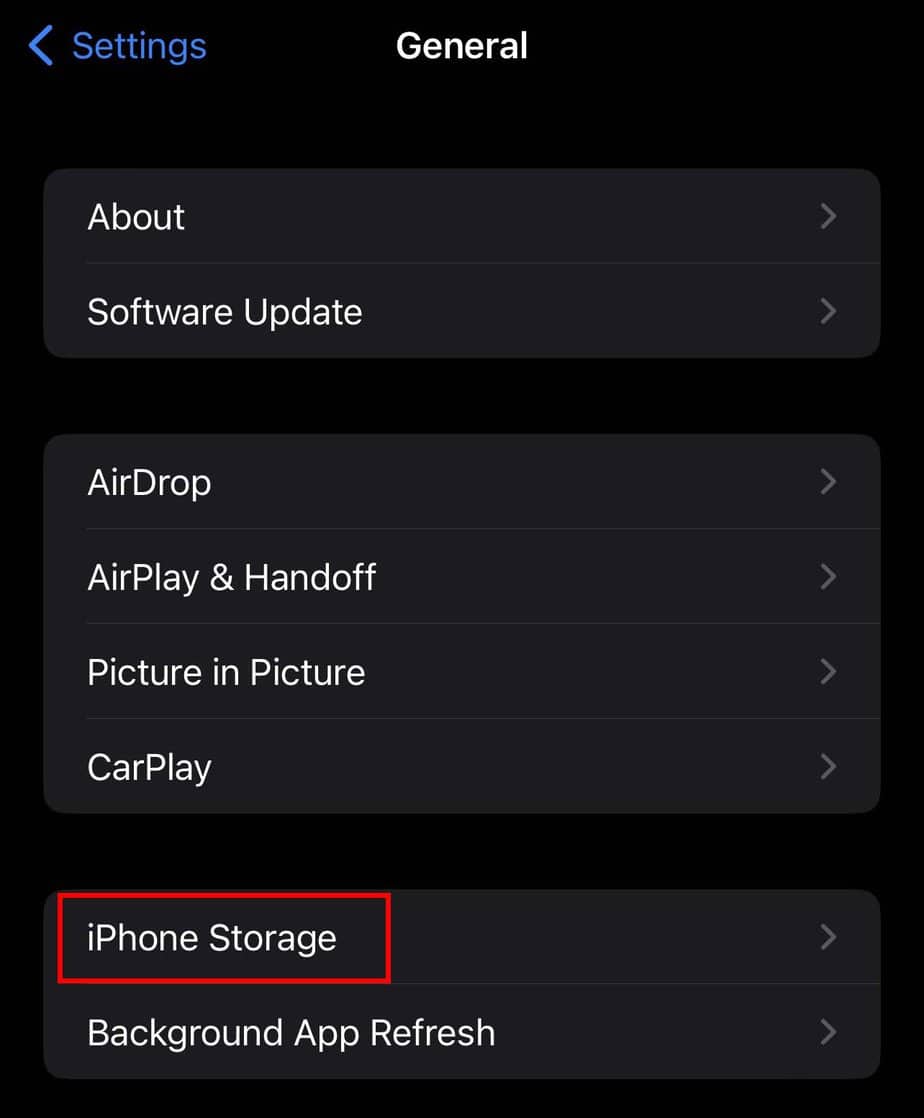 settings iphone storage
