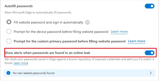 show compromised password alert