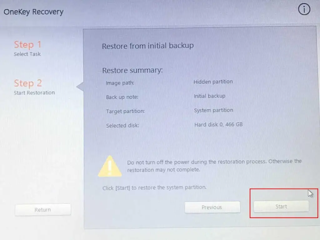 17 Ways to Fix Lenovo Laptop Black Screen 42 start-restoring-from-initial-backup-1024x769