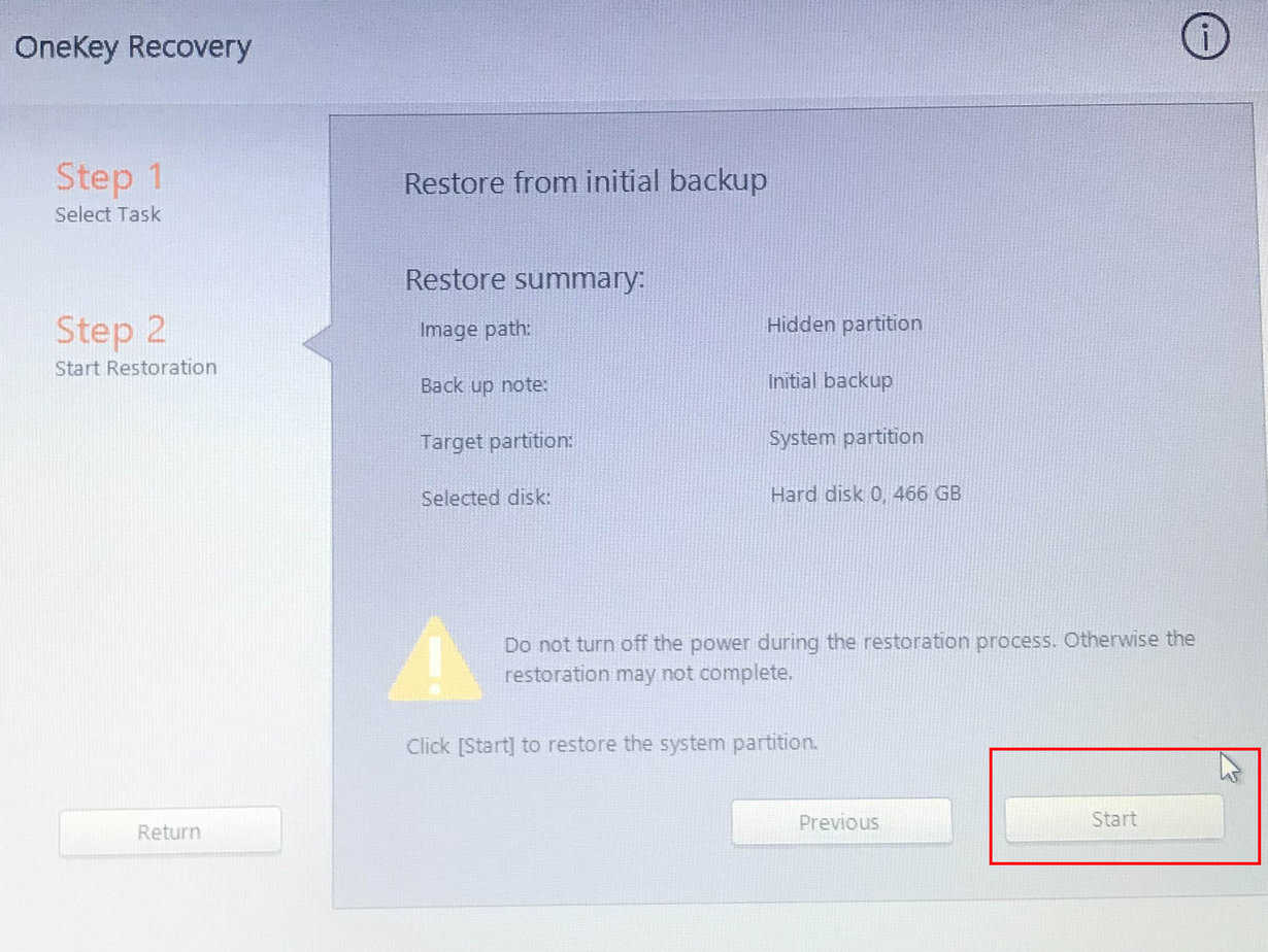 start restoring from initial backup