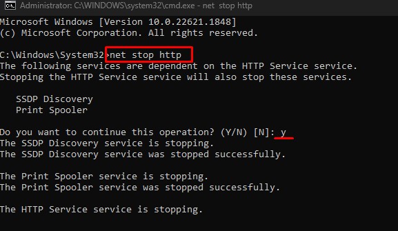 stop http service file in use by another process