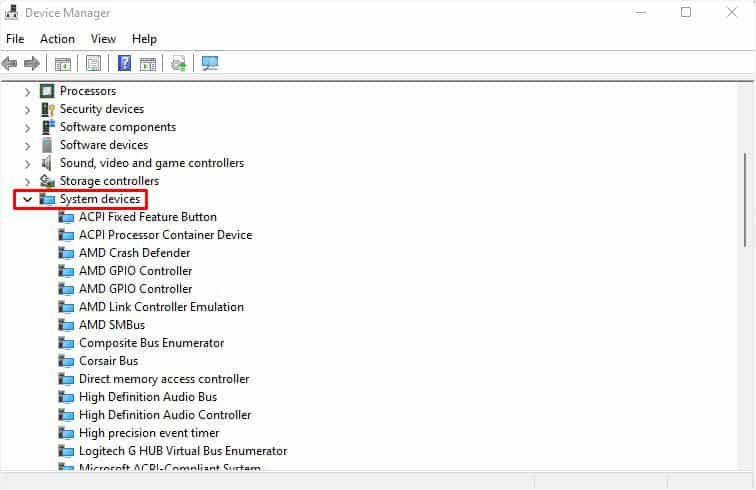 system devices in device manager
