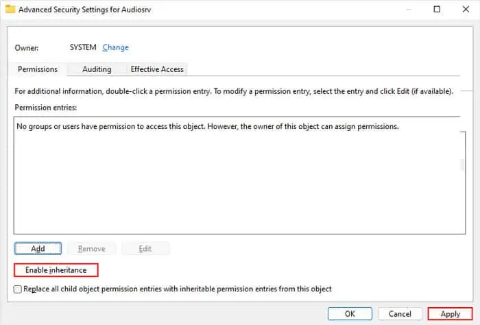 How to Fix Error 0x80070005 10 system-enable-inheritance-apply