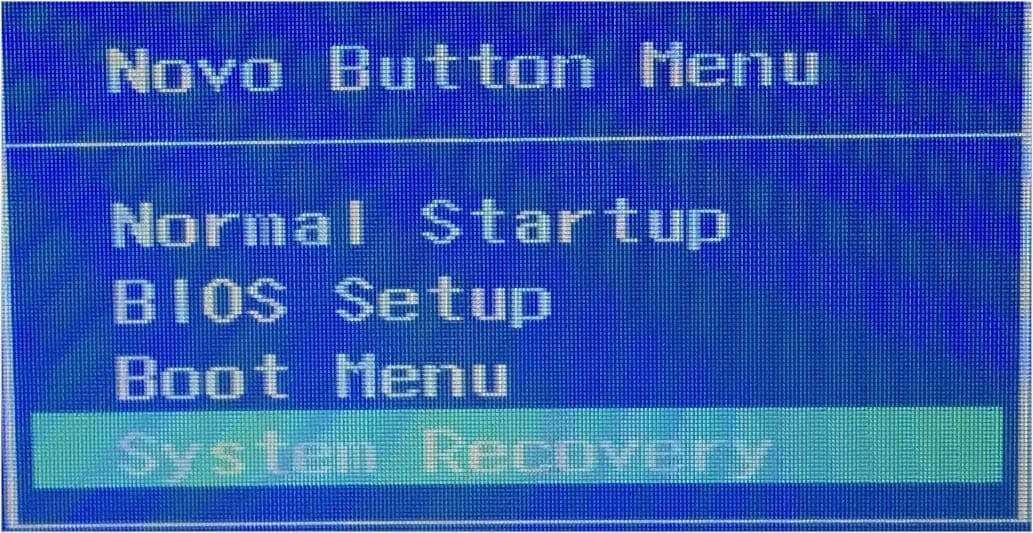 system recovery novo button