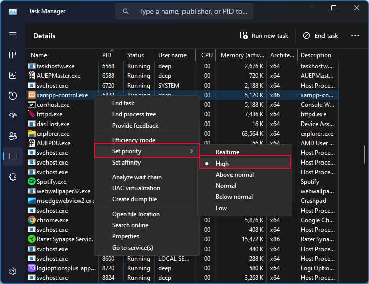 task manage set high priority