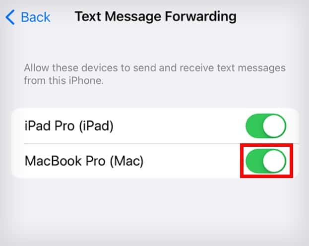 text message forwarding to macbook
