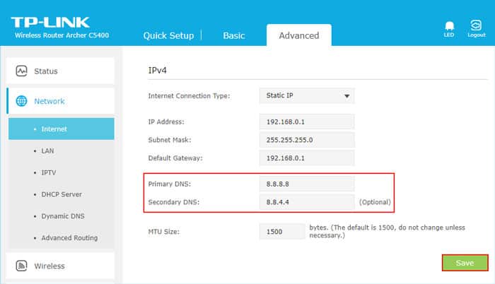 tplink-router-static-ip-primary-and-secondary-dns
