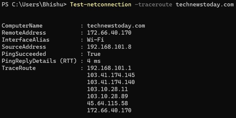 traceroute on windows powershell