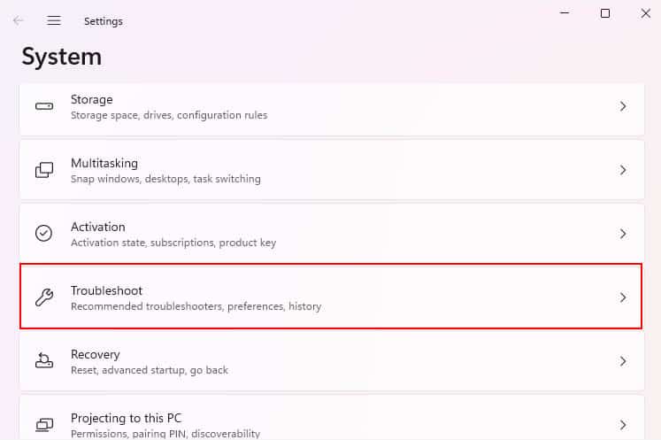 troubleshoot from system settings