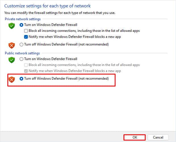 trun windows firewall on or off