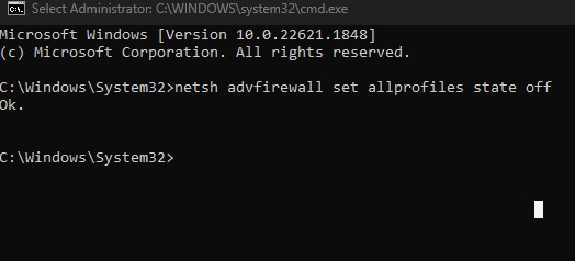 turn off firewall using cmd