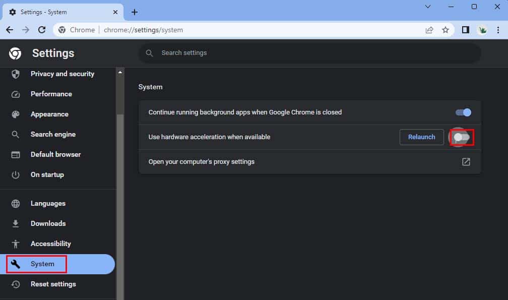 turn off hardware acceleration in chrome