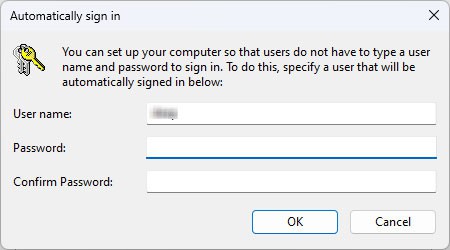 type username and password autologin