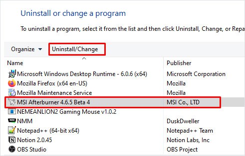 uninstall afterburner monitor blinking on and off